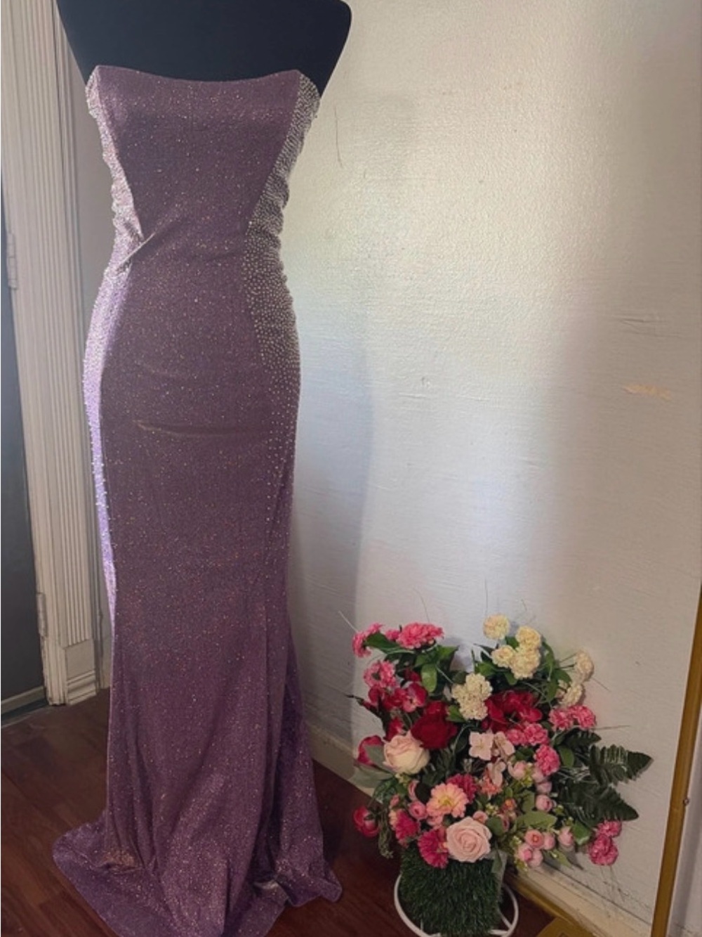 Symphony Strapless Sparkle Gown in Lilac